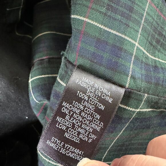 Guess Black Button Down Belted Trench Coat Navy and Green Plaid Interior M - Picture 10 of 13